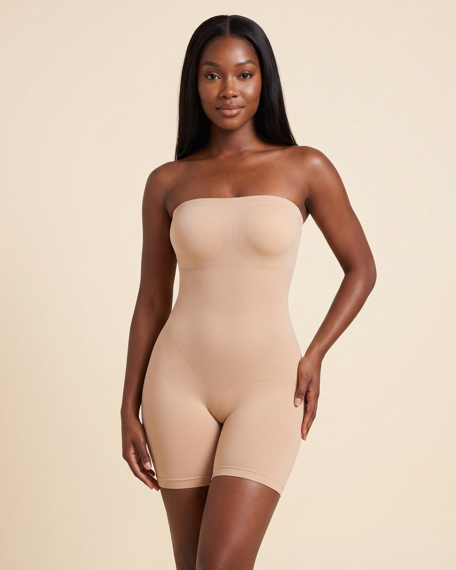 Le Combishort Sans Bretelles nude, porté de face #nude