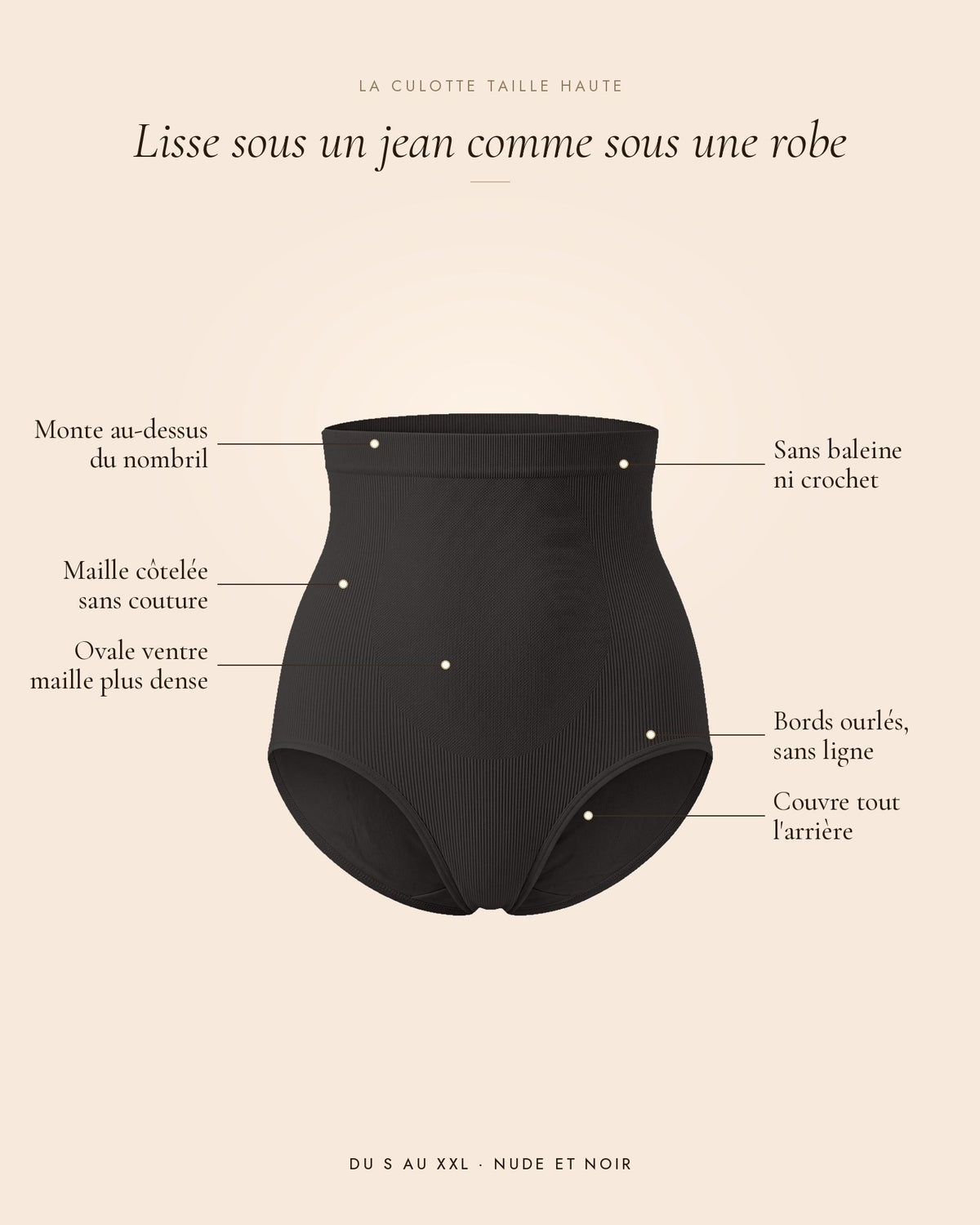 La Culotte Taille Haute noir, les détails de la culotte