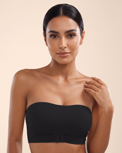 Le Bandeau Anti-Glisse noir, porté de face, épaules nues #noir
