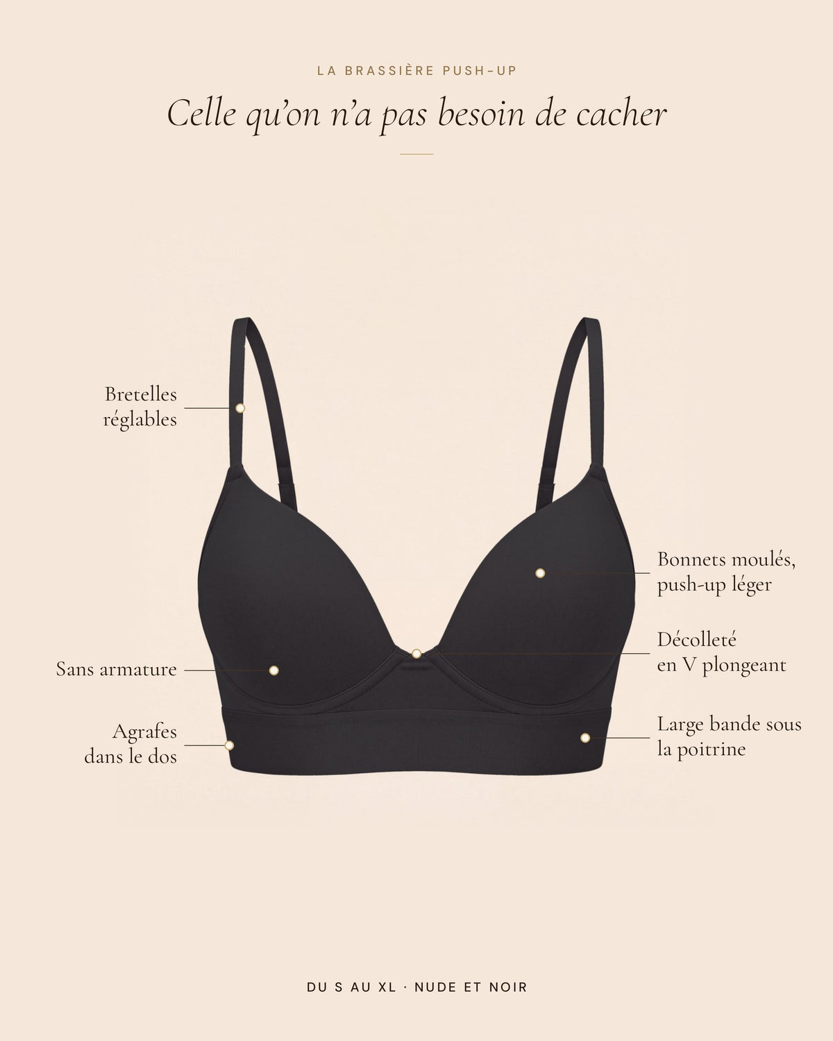 La Brassière Push-Up noir, les détails de la brassière