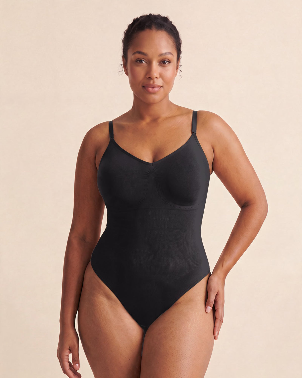 Le Body Bretelles Fines noir, porté de face