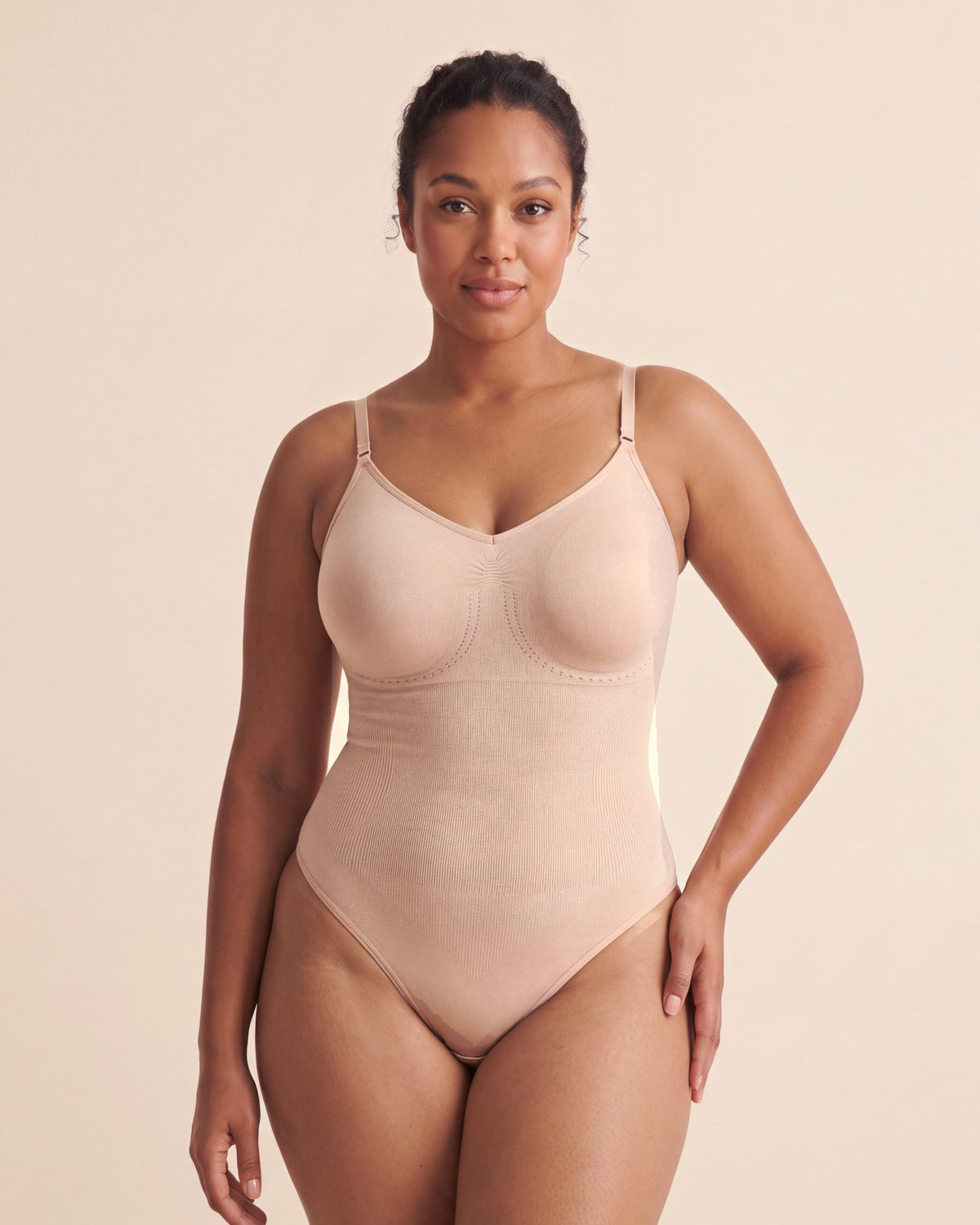 Le Body Bretelles Fines nude, porté de face