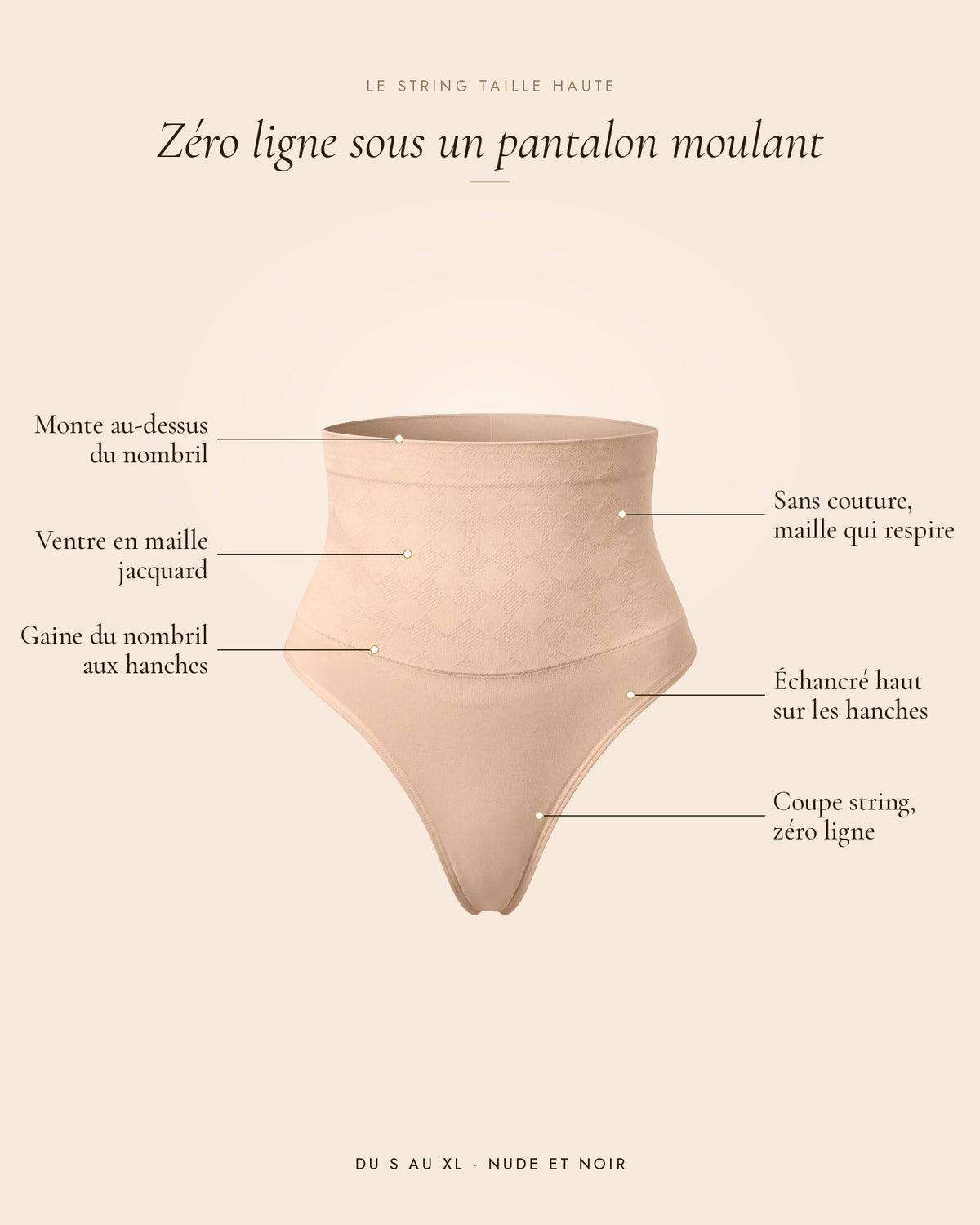 Le String Taille Haute nude, les détails du string