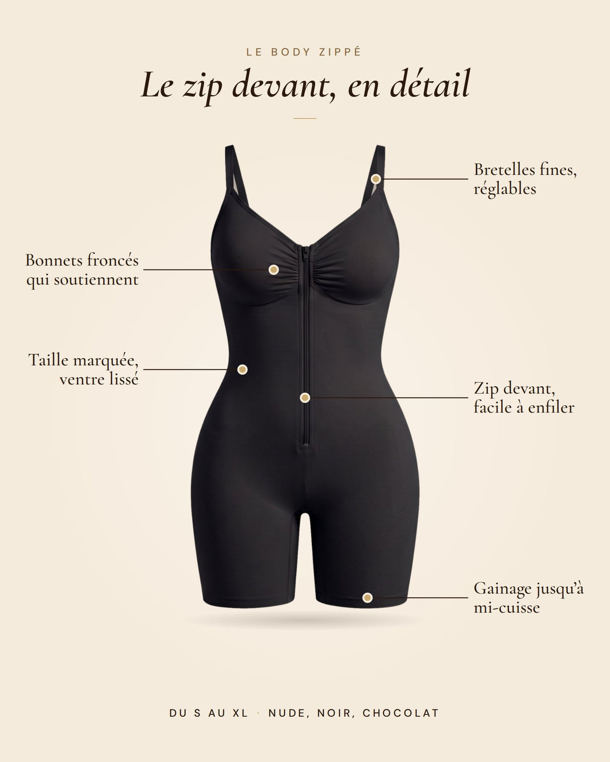 Le Body Zippé noir, les détails du body