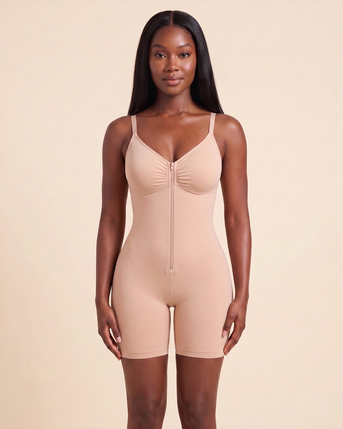 Le Body Zippé nude, porté de face #nude
