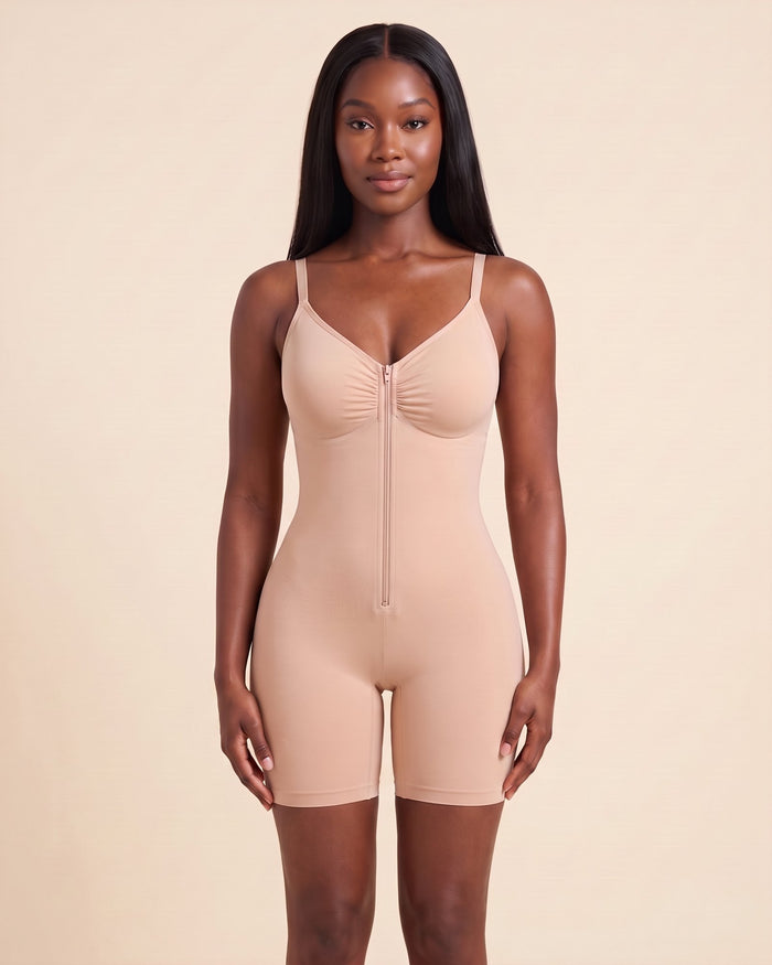 Le Body Zippé nude, porté de face #nude