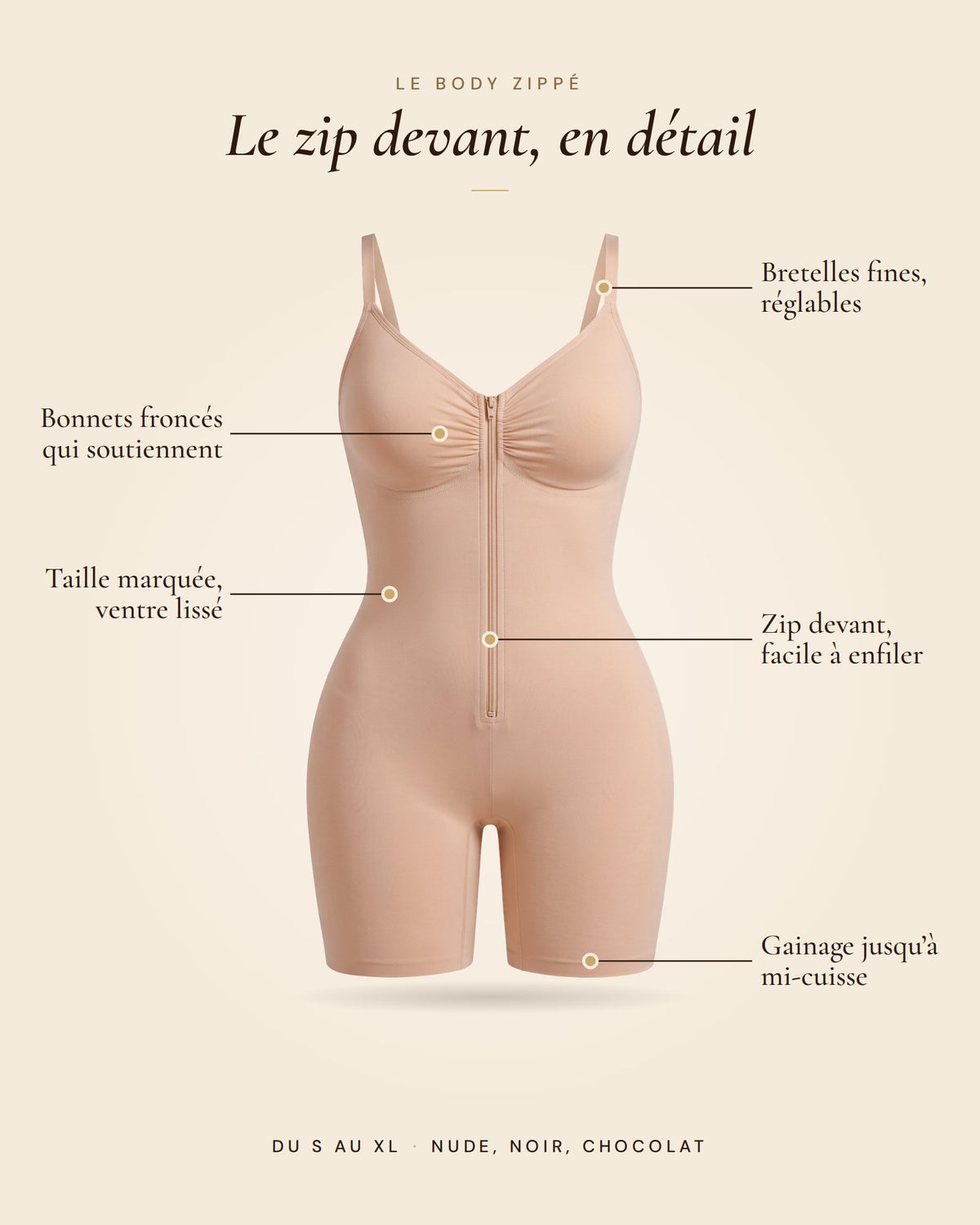 Le Body Zippé nude, les détails du body